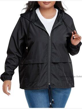 Plus Size Packable Waterproof Raincoat Hooded Windbreaker Jacket Women
